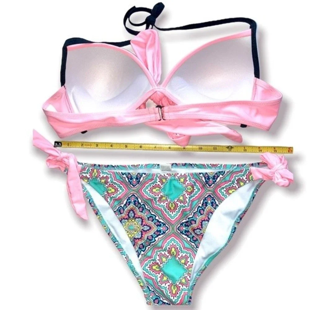 Pink and Aqua Medallion Two Piece Bikini Size XL Juniors - Picture 7 of 7